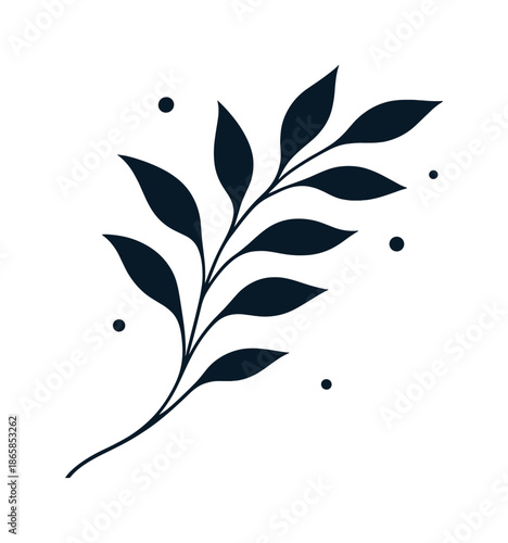 Organic Minimalism Artistry. Organic minimalism. A clean layout with a single branch forming fluid contours; floating dots hinting at quiet growth. Light