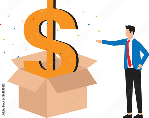 Surprise money or reward and bonus or salary raise, investment profit and dividend or high return stock
