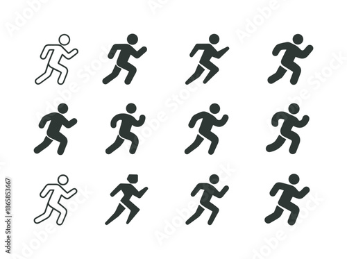 Running Icon Variations. Running. Icon set. Set Logo of Running: runner silhouette. harmonious logo variations of the same emblematic concept, each with
