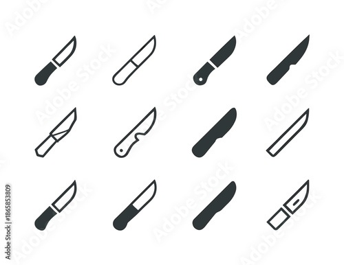 Sharp Tool Logos. Sharp tools. Icon set. Set Logo of sharp tools: carving knife. harmonious logo variations of the same emblematic concept, each with different