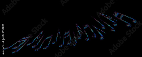 Neon music notes with motion trails on black background