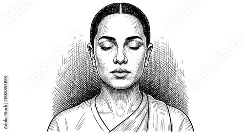 Calm woman meditating with eyes closed