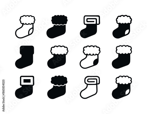 Fuzzy Socks Icons. Fuzzy Socks. Icon set. Set Logo of fuzzy socks: sock rolled bundle. harmonious logo variations of the same emblematic concept, each with