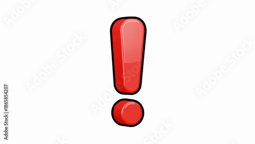 Bold red exclamation mark with a thick black outline, glossy finish