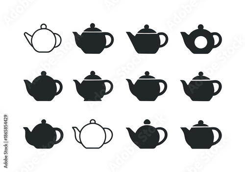 Teapot Logo Variations. Teapot. Icon set. Set Logo of teapot: teapot lid. harmonious logo variations of the same emblematic concept, each with different