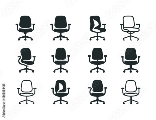 Remote Work Icons. Remote work revolution post-pandemic. Icon set. Set Logo of Remote work revolution post-pandemic: ergonomic chair. harmonious logo