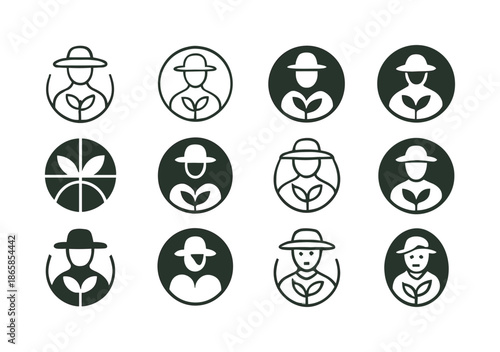 Ethical Consumerism Icons. ethical consumerism trends. Icon set. Set Logo of ethical consumerism trends: local producer label. harmonious logo variations of