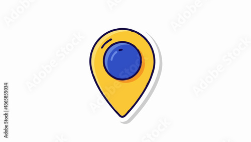 A simple, hand-drawn style marker icon, yellow with a blue circle center