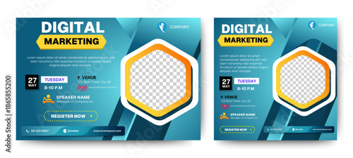 Digital marketing webinar online business conference. Business webinar invitation design. vector