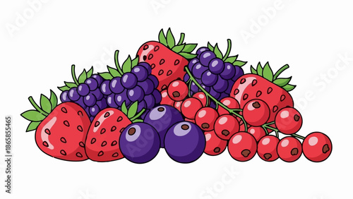A vibrant assortment of ripe strawberries, blueberries, grapes, and currants
