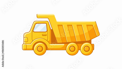 A vibrant yellow dump truck illustrated in a charming, simplistic cartoon style, isolated on white