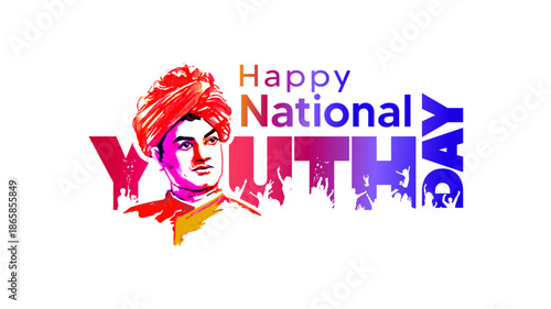 Happy National Youth Day of india holiday or Swami Vivekananda Jayanti fest and celebration logo.
