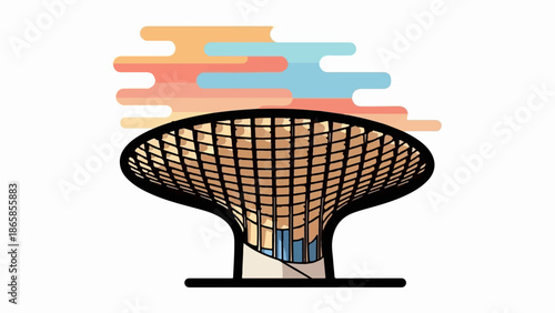 Abstract modern structure with layered sky elements