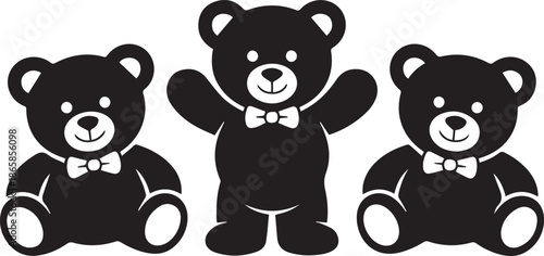Three Black Teddy Bears with Bow Ties
