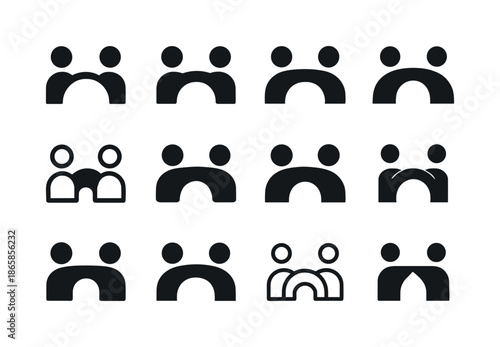 Diverse Logo Concepts. interaction. Icon set. Set Logo of interaction: shared connection bridge. harmonious logo variations of the same emblematic concept,
