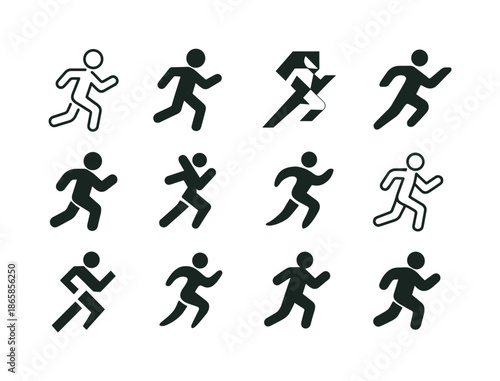 Running Icon Variations. Running. Icon set. Set Logo of Running: runner silhouette. harmonious logo variations of the same emblematic concept, each with