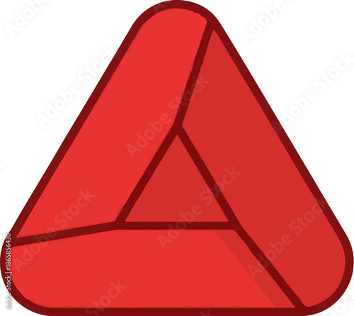 Abstract red geometric shape with rounded edges and internal divisions