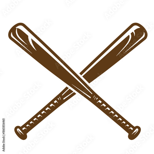 Vintage Two brown baseball bats crossed over each other on white background  sports equipment