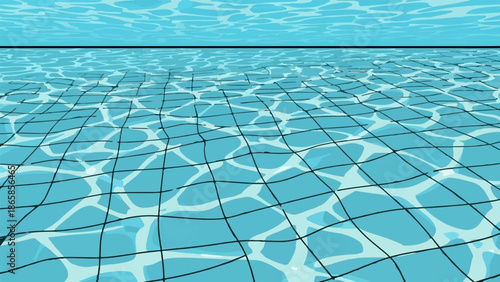 Abstract rendering of light patterns on rippling blue pool water