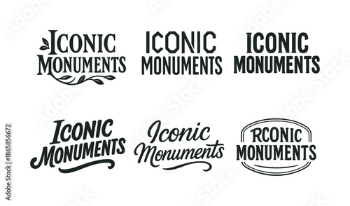 Monument Lettering Variations. Iconic monuments captured. Set lettering. harmonious lettering variations of the same emblematic concept, each with different