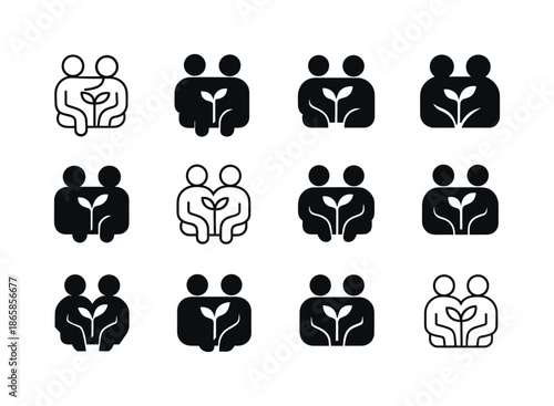 Companionship Logo Variations. Offering companionship and encouragement to someone starting a new chapter. Icon set. Set Logo of offering companionship and