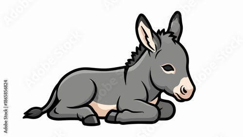 Adorable cartoon donkey resting peacefully on a white background