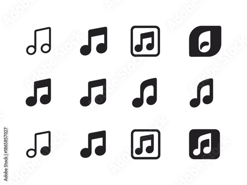 Musical Note Logos. song. Icon set. Set Logo of song: musical note. harmonious logo variations of the same emblematic concept, each with different artistic