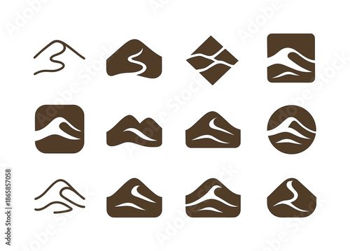 Desertification Logo Set. Desertification. Icon set. Set Logo of desertification: sand dune wave. harmonious logo variations of the same emblematic concept,