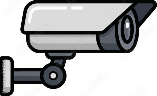 A simple, stylized illustration of a gray security camera mounted on an adjustable arm