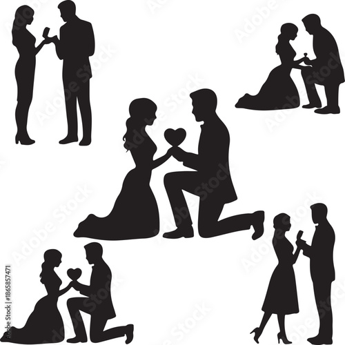 Romantic Couple Silhouettes Engagement Art