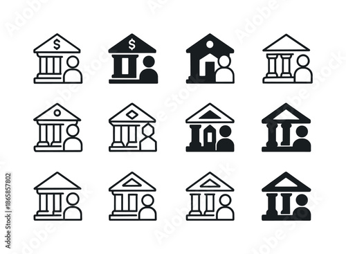 Youth Finance Icons. Financial literacy for youth. Icon set. Set Logo of Financial literacy for youth: bank building. harmonious logo variations of the same