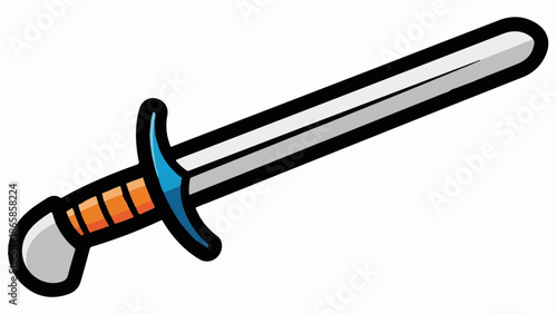 A stylized medieval sword with a silver blade and a multi-colored hilt