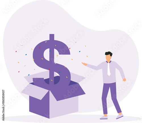 Surprise money or reward and bonus or salary raise, investment profit and dividend or high return stock
