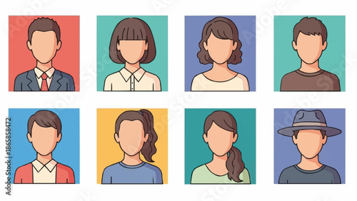 Collection of diverse cartoon avatar portraits for user profiles.