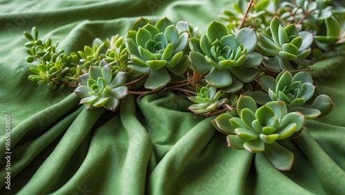 Succulents on folds of green — AI-generated