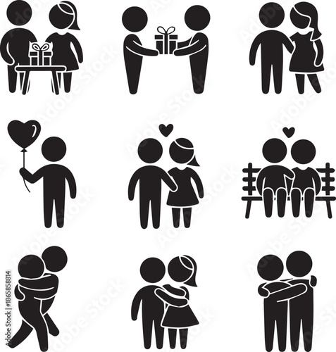 Couples in various romantic interactions