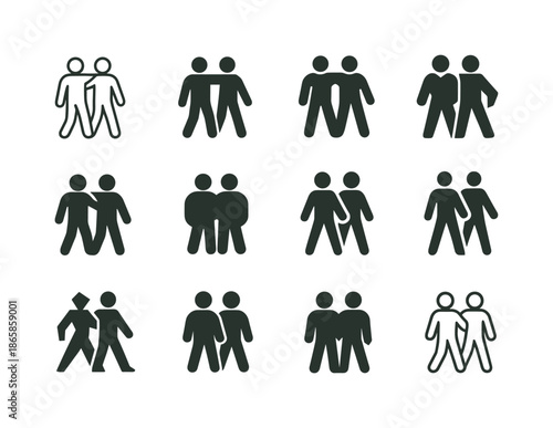 Companionship Icon Set. Offering companionship and encouragement to someone starting a new chapter. Icon set. Set Logo of offering companionship and