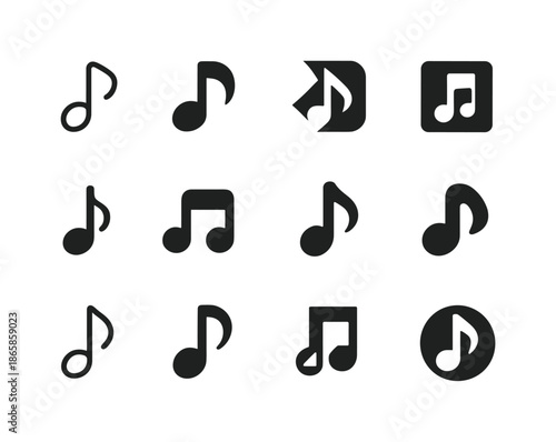 Musical Note Logos. song. Icon set. Set Logo of song: musical note. harmonious logo variations of the same emblematic concept, each with different artistic