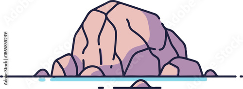 Stylized rock formation with water, flat design