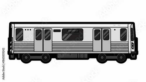 A modern, silver subway train with dark windows and multiple doors, viewed from the side