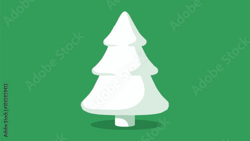 Stylized white evergreen tree on a vibrant green background with soft shadows