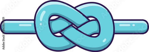 Cartoon illustration of a thick, blue, twisted rope knot