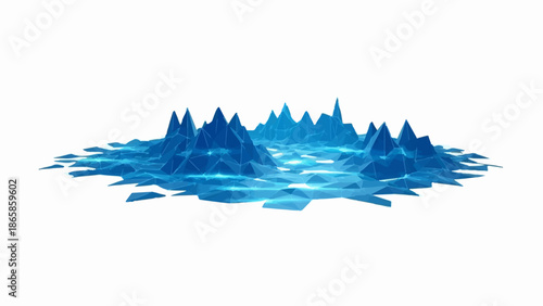 Abstract blue geometric landscape with glowing water
