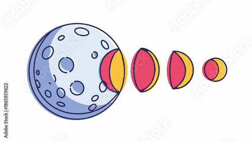 Stylized moon phases with craters, abstract cosmic illustration