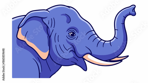 Stylized blue elephant head with raised trunk and tusks, depicted in a bold cartoon art style