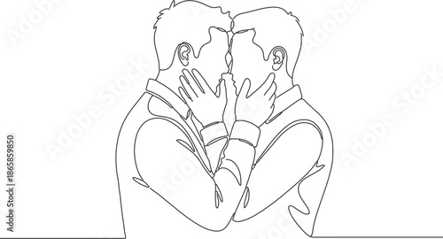 A simple line drawing depicting two men sharing a tender kiss, symbolizing love and connection