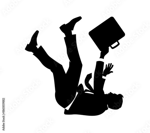 Businessman Slipping and Falling Accident at Work Silhouette.