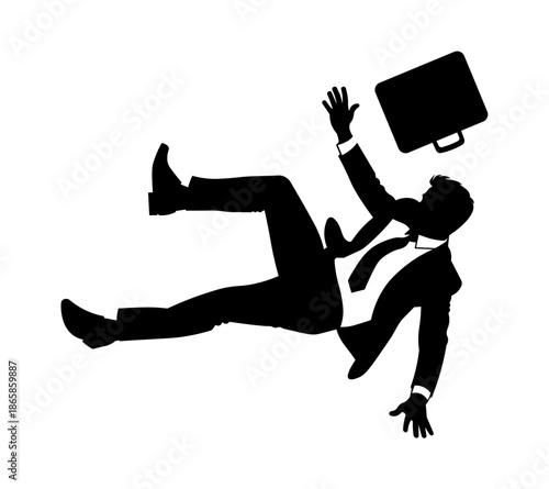 Corporate Man Falling Backward with Briefcase Silhouette.