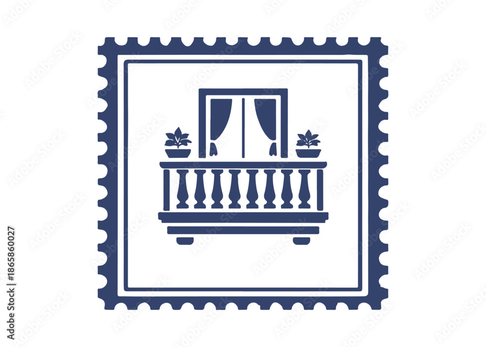 Obraz premium balcony postage stamp vector icon on a white background Vector postage stamp on a white background