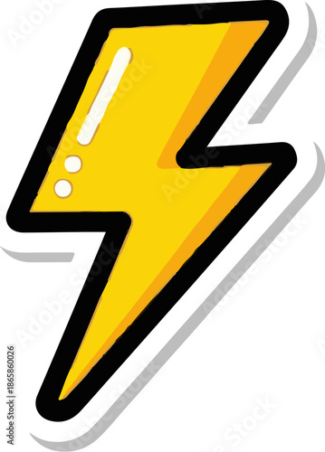 A stylized yellow lightning bolt with a black outline and white accents